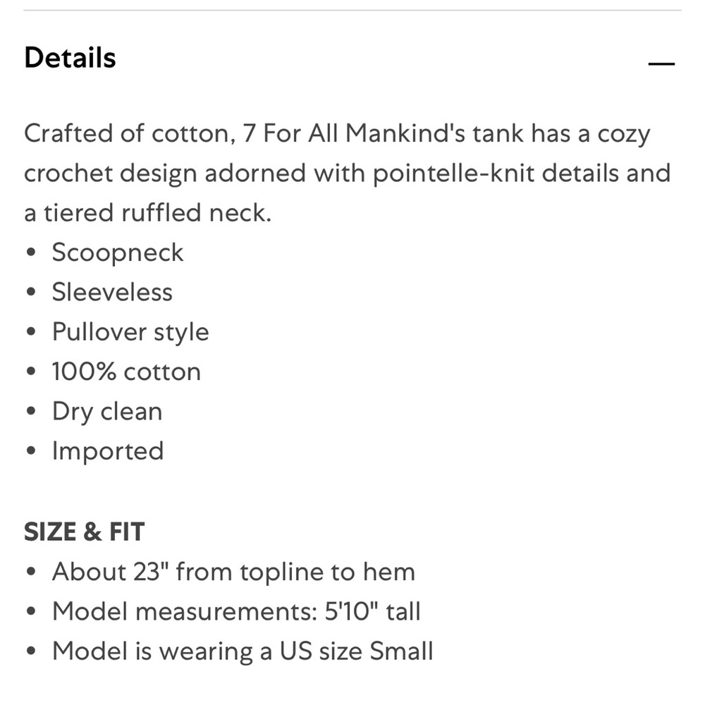 7 For All Mankind Cream Ruffled Tank Top - Picture 6 of 14